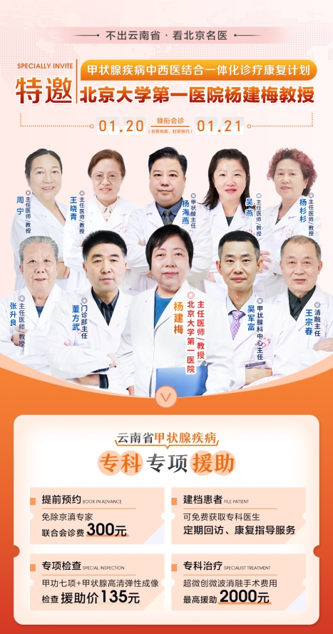 超强联合|北京、云南甲状腺专家助力甲状腺疾病中西医结合一体化诊疗康复计划！限量放号，约满为止！